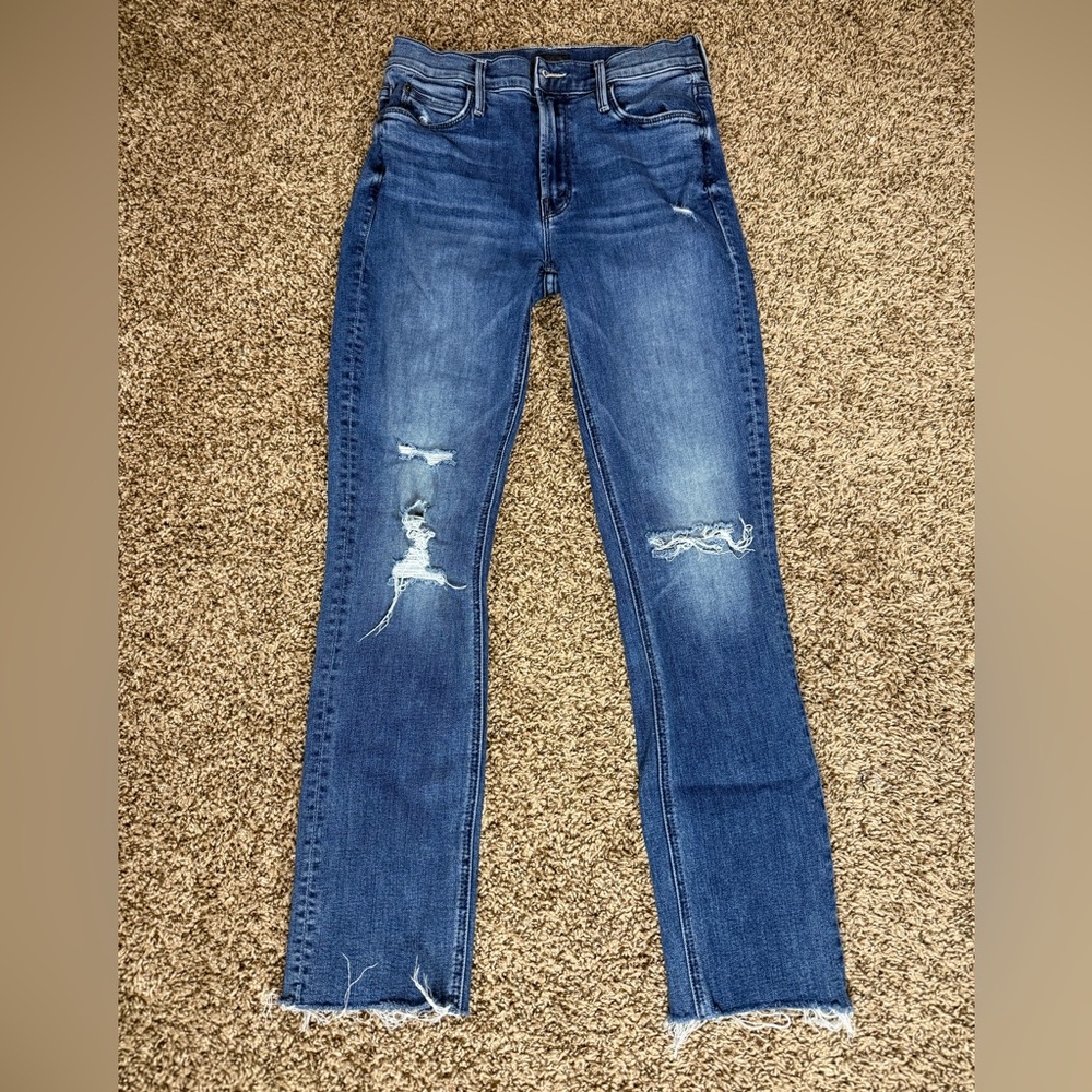 MOTHER Distressed Blue Skinny Jeans